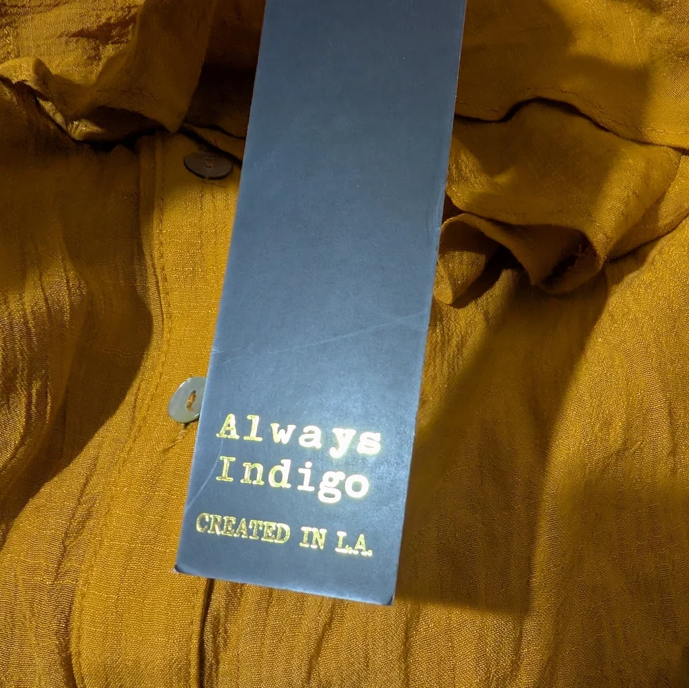 Always Indigo Ruffle 1/2 Sleeve Crochet Button Down, Size S, NWT! - Picture 6 of 7